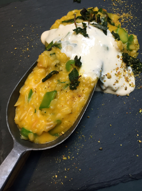 butternut squash risotto with parmesan foam at the palomar