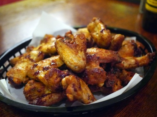 barbecue chicken wings at ruby jean's diner at the royal george
