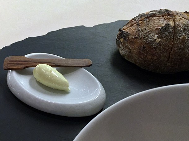 pumpkin seed bread with olive oil cream at metamorfosi