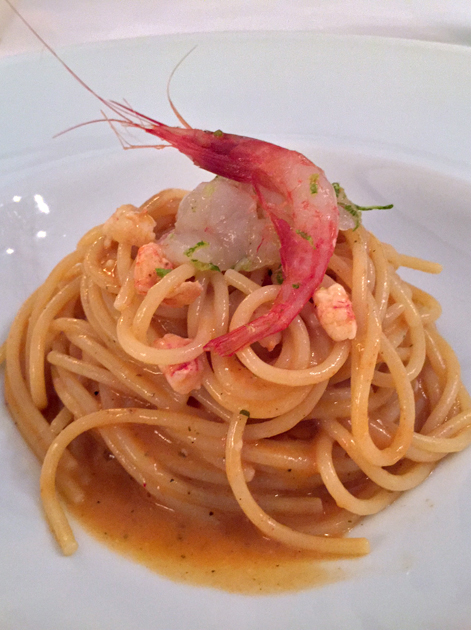 red prawns with spaghetti at al ceppo roma