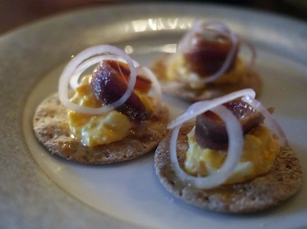 anchovy and egg starter at blacklock