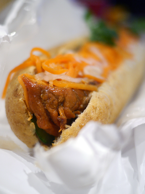 spiced chicken banh mi at viet baguette