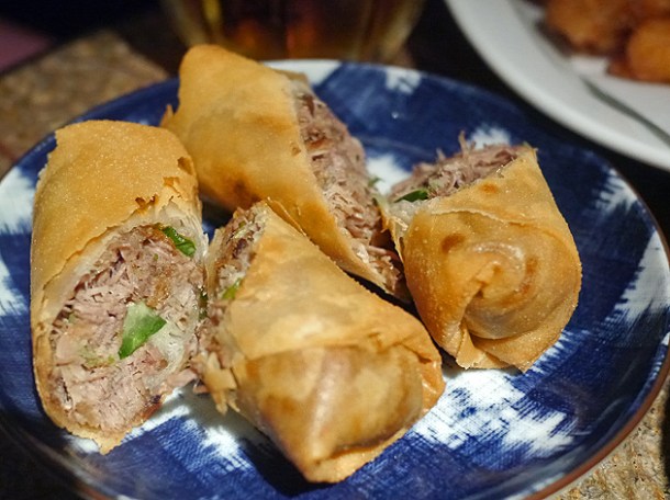 duck spring rolls at the duck and rice