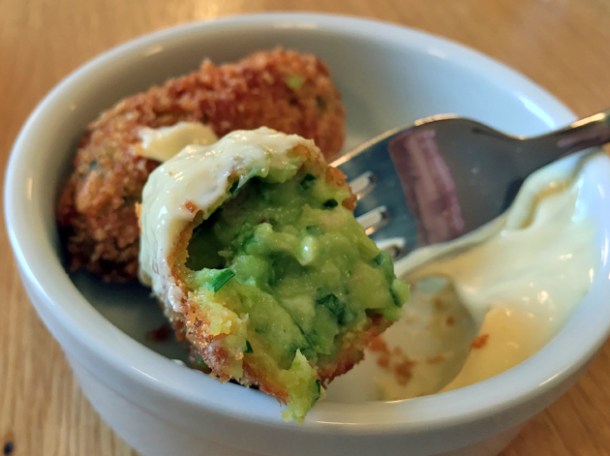 pork belly and pea croquettas with truffle mayo at oldroyd