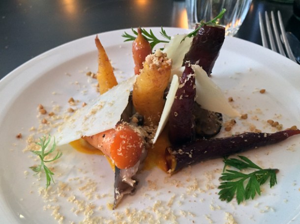 carrots, pickled shiitake, cheese and hazelnuts at the newman arms