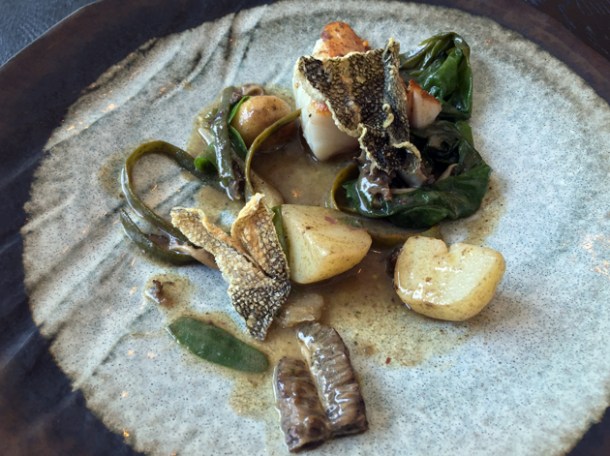 pollock, potatoes, seaweed and morels at garadise garage