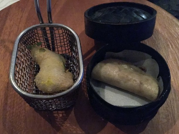 foie gras mini taco and avocado tempura at benazuza