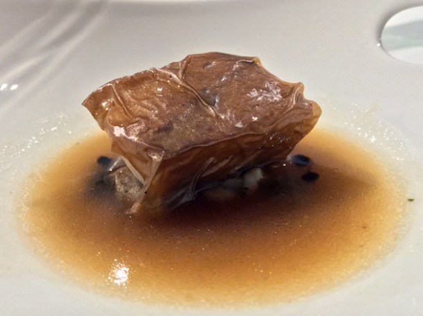 sea bream in squid skin and squid sauce at biko