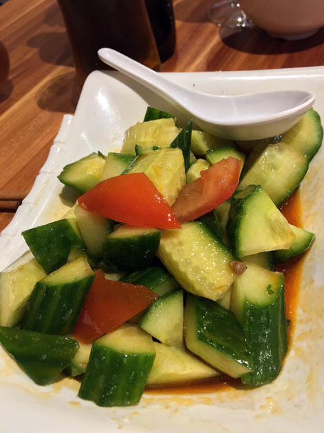 smacked cucumber with garlic sauce at xi'an impression