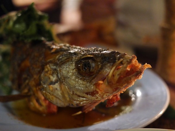 deep fried sea bass at som saa whitechapel