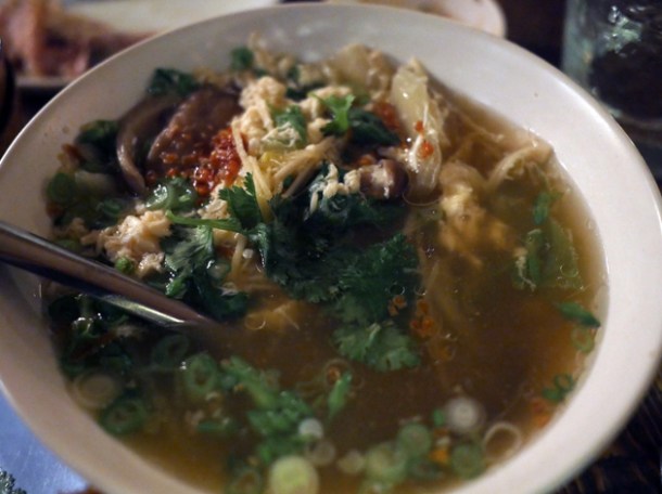 mushroom and tofu soup at som saa spitalfields