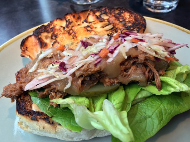 pulled pork sandwich at bukowski grill soho
