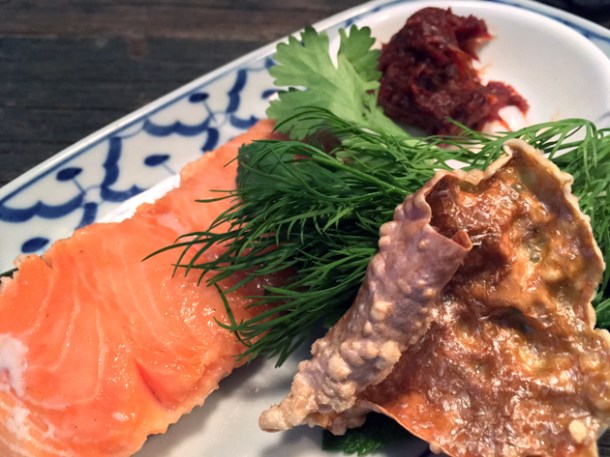 smoked trout with chilli relish at som saa commercial street