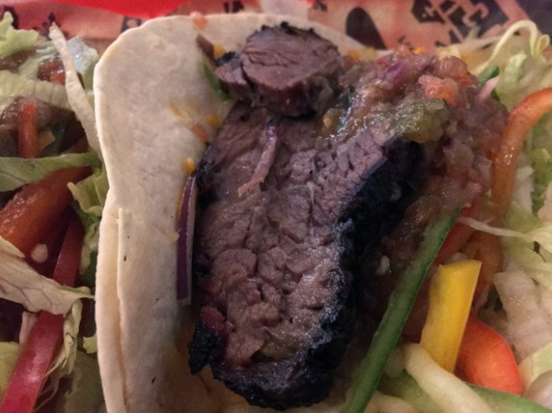 brisket tacos at texas joe's smoked meats