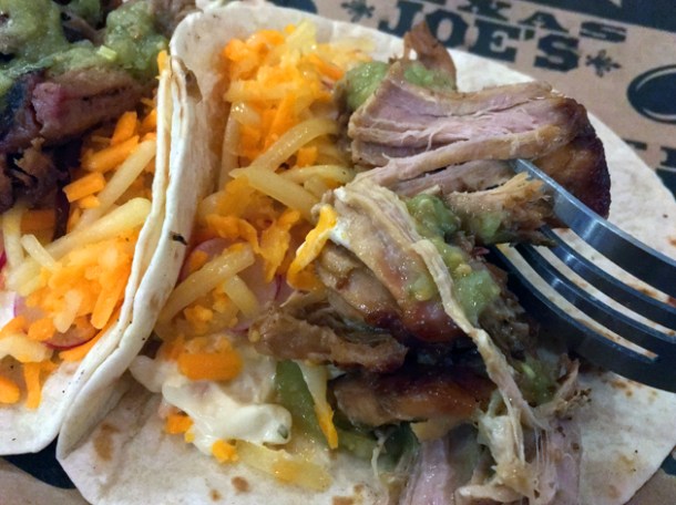 pork shoulder tacos at texas joe's smoked meats