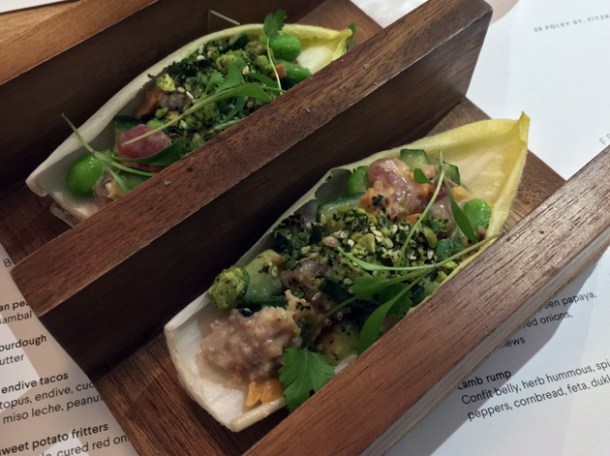 ceviche endive tacos at foley's london