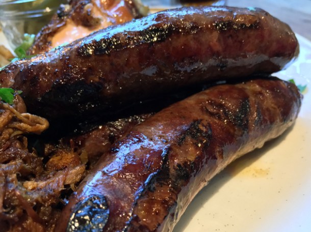 sausage at bbq whisky beer at the grey horse kingston