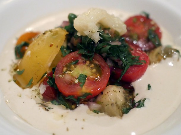 tomatoes and tahini side dish at berber and q shawarma bar