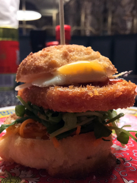 crispy spam and fried quail egg crusty tiger roll at cha chaan teng london
