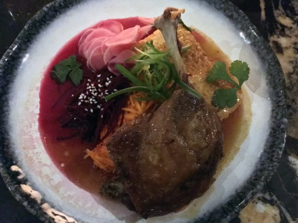 orange maple syrup duck leg with french toast at cha chaan teng london