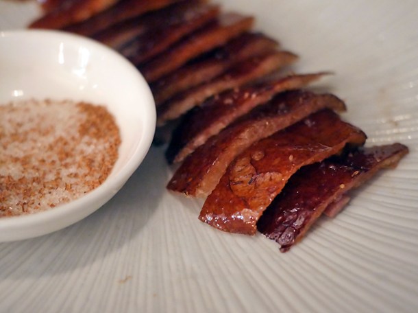 roasted duck skin with cinnamon sugar at a wong