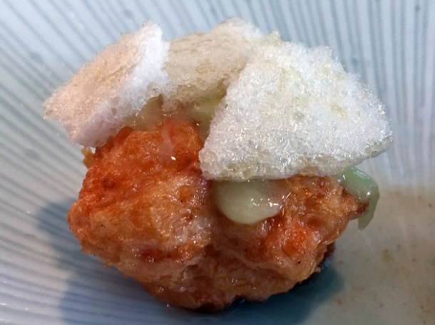 wasabi deep fried prawn dumpling at a wong