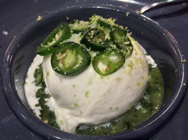 burrata with lime and jalapeno at temper