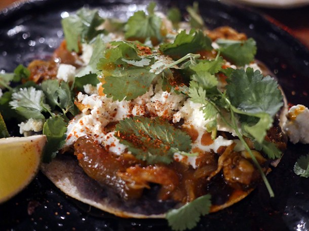 chicken and cheese tlayuda at breddos tacos