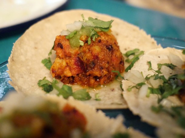 chorizo and potato tacos at el pastor