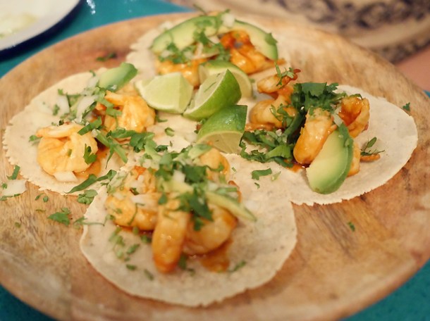 prawn tacos at el pastor