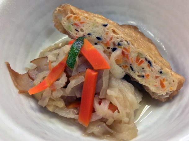 fish cake with pickled vegetables at ryokan adumaya