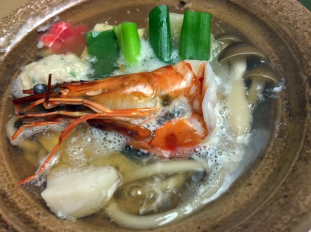 prawn fishball and mushroom broth at hotel nakanoshima wakayama