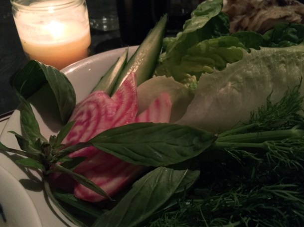 pork belly and lobster lon vegetables at farang highbury