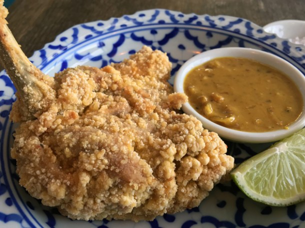 fried chicken with satay sauce at sparrow