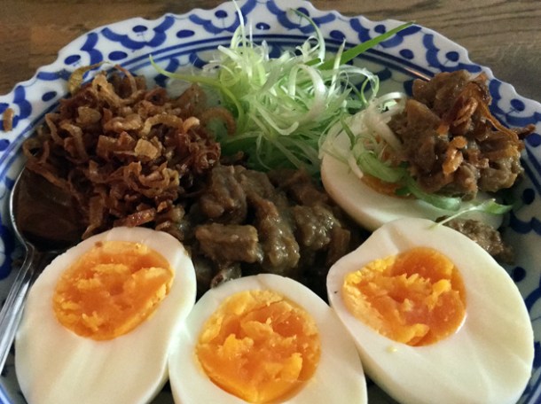 hard boiled eggs with duck and anchovy relish and shallots at sparrow