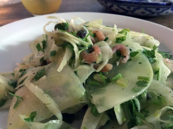 shrimp kohlrabi salad at sparrow