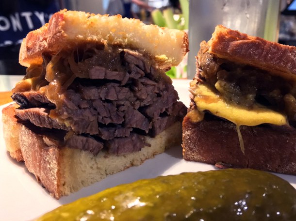 brisket sandwich at monty's deli