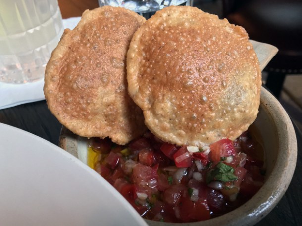 puri and tomato relish at the wigmore