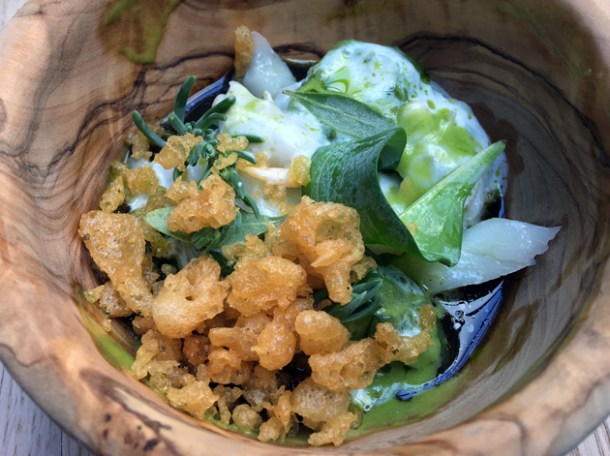 cod with pickled cockles, cucumber, nori and lovage at magpie