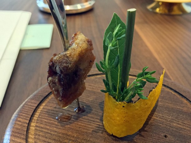 duck a l'orange amuse bouche at core by clare smyth