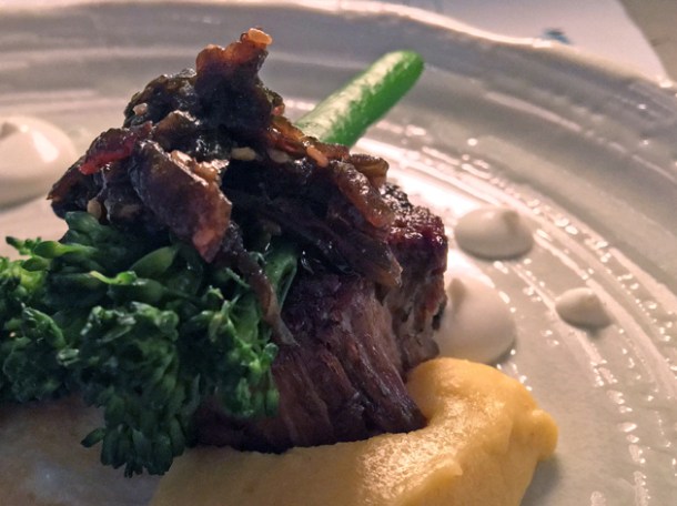 lamb neck with broccoli, polenta and yoghurt at magpie