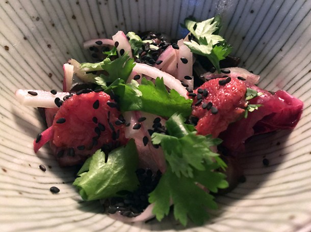 pickled strawberry salad at magpie