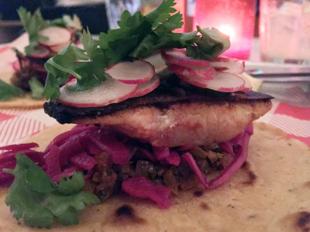 sea bream tacos at bad sports