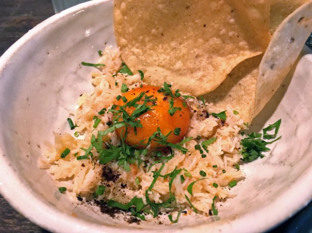 crab and bone marrow nachos at breddos tacos soho