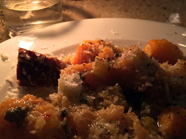 baked squash and sourdough with parmesan at little duck picklery