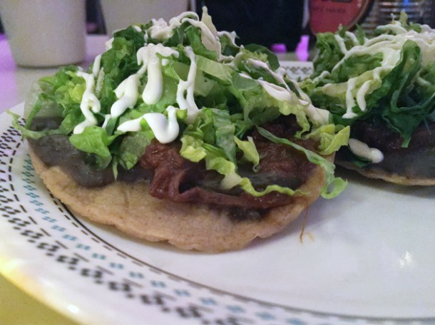 beef brisket tostadas at tacos del 74 dalston