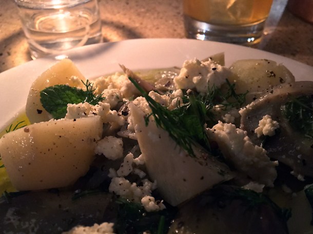 potatoes, dill, salted cheese and artichokes at little duck picklery