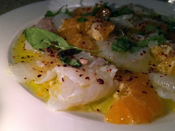 salted cod crudo with mandarin at little duck picklery