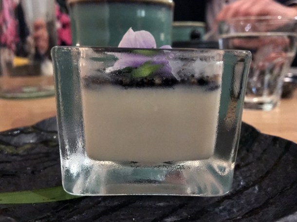 black sesame panna cotta at sushi atelier great portland street