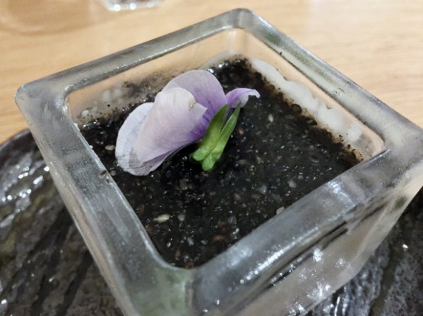 black sesame panna cotta at sushi atelier